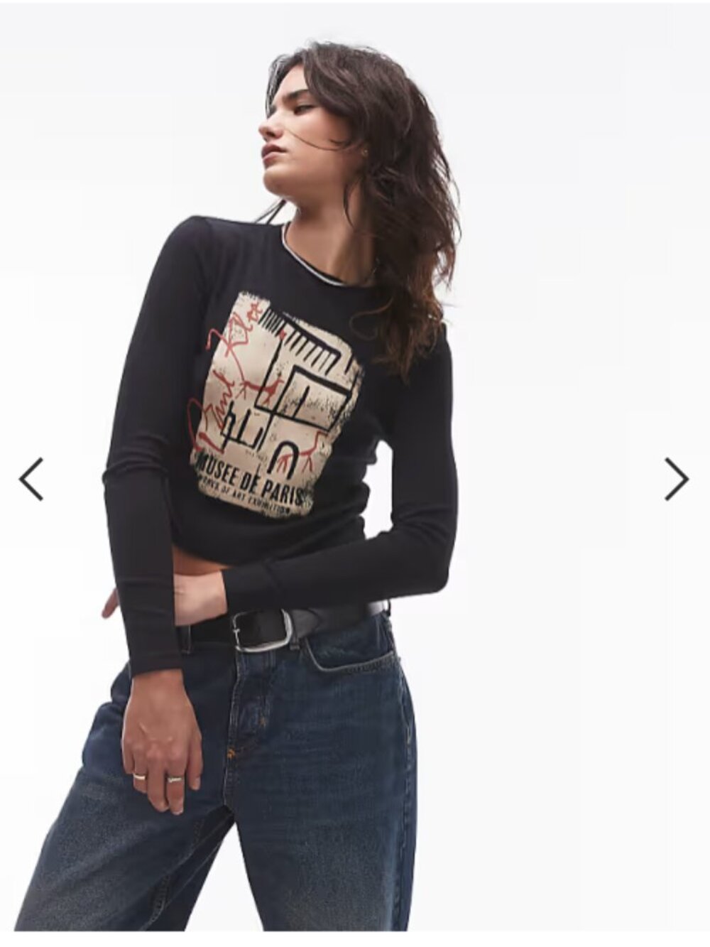Topshop graphic license Paul klee long sleeve top in charcoal